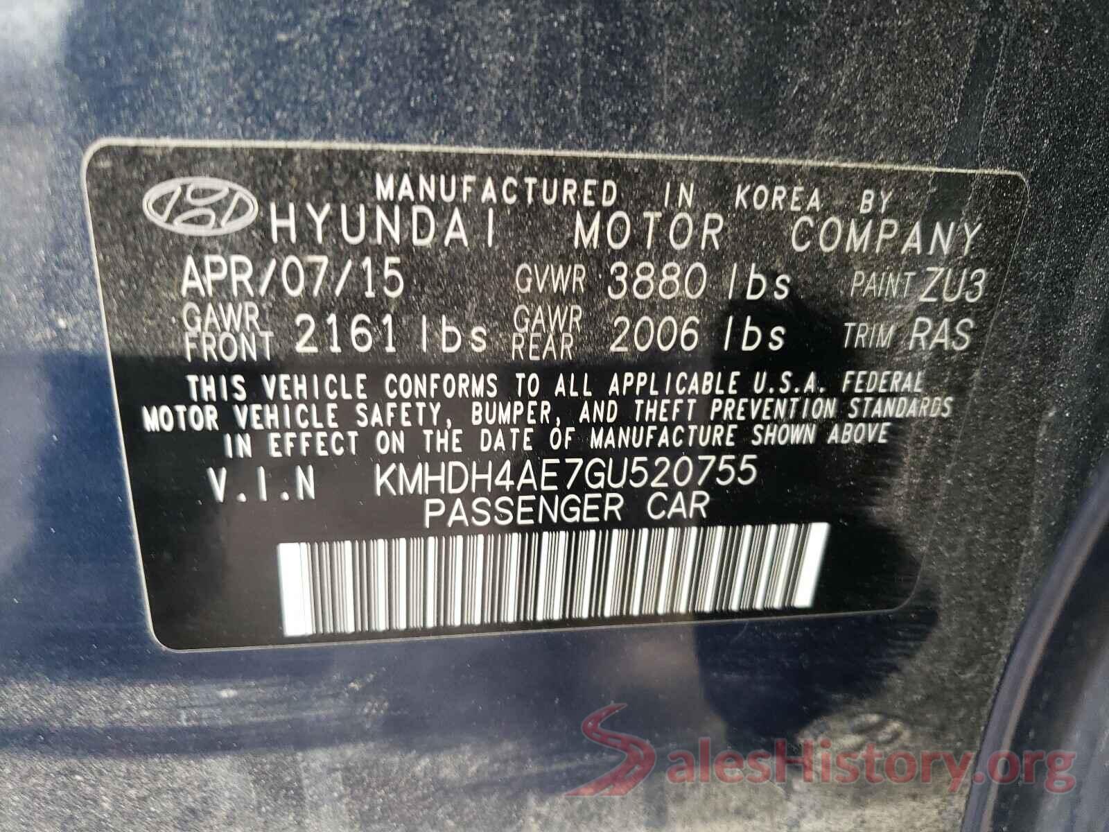 KMHDH4AE7GU520755 2016 HYUNDAI ELANTRA