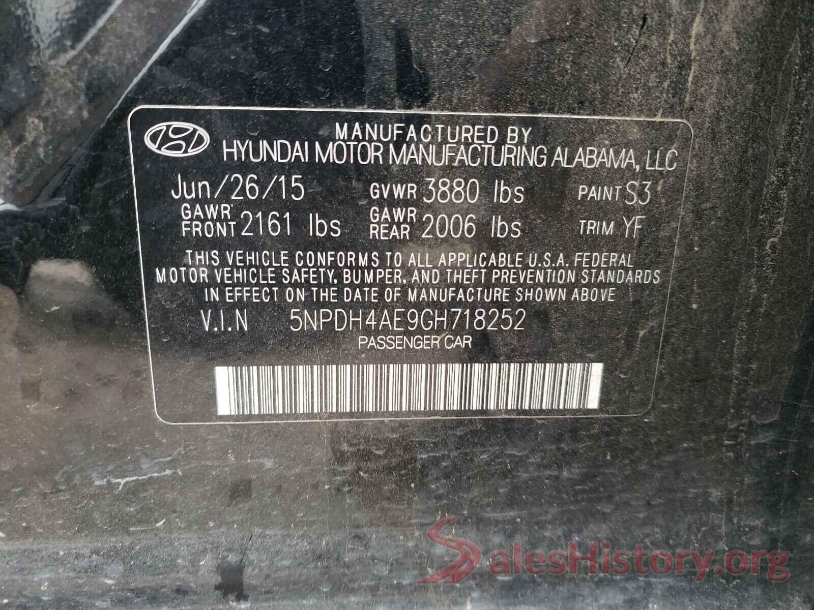 5NPDH4AE9GH718252 2016 HYUNDAI ELANTRA