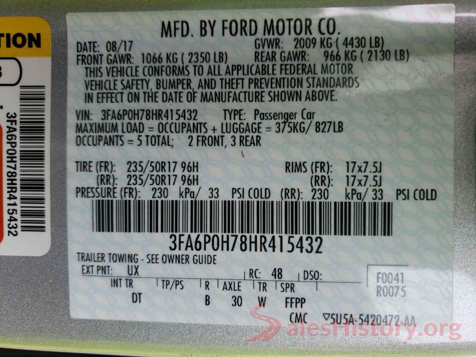 3FA6P0H78HR415432 2017 FORD FUSION