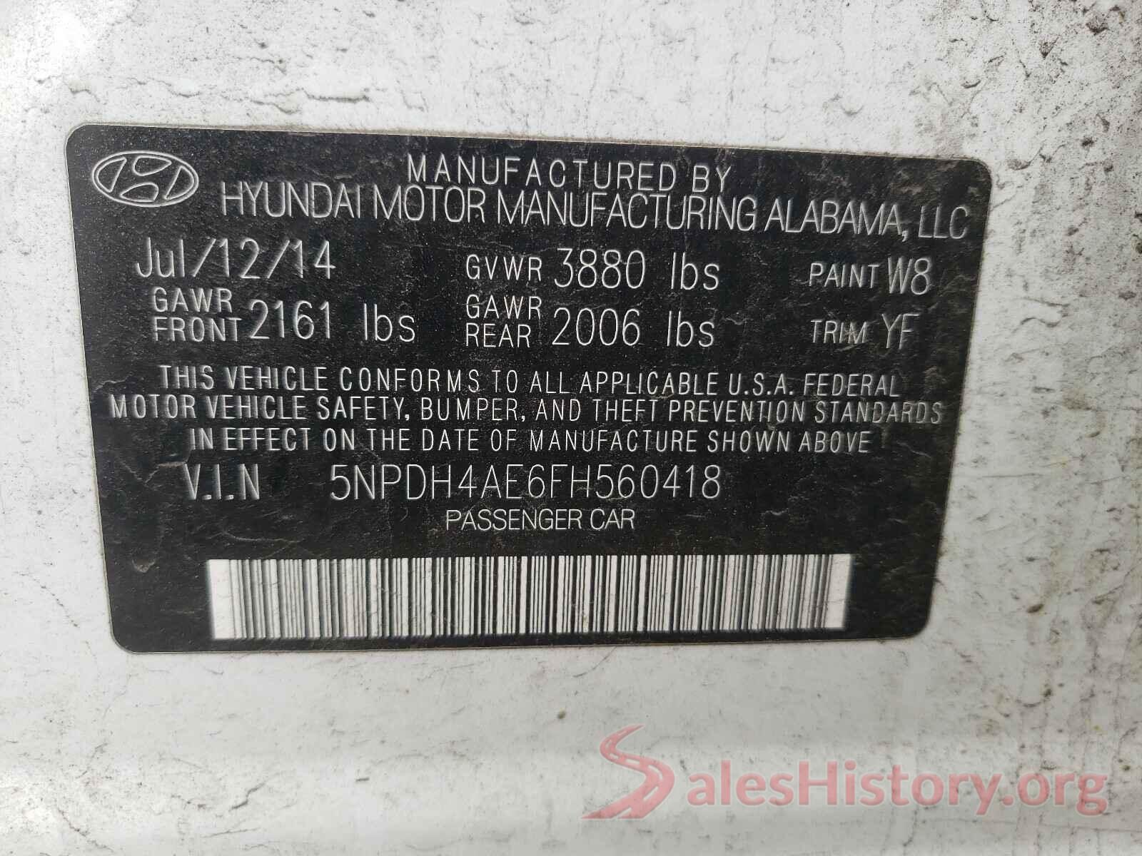 5NPDH4AE6FH560418 2015 HYUNDAI ELANTRA