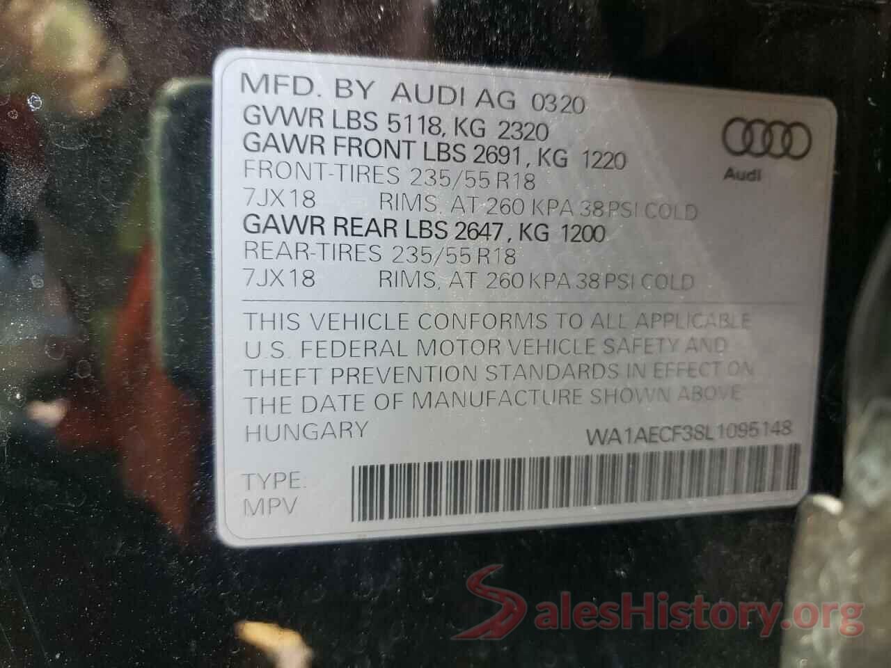 WA1AECF38L1095148 2020 AUDI Q3