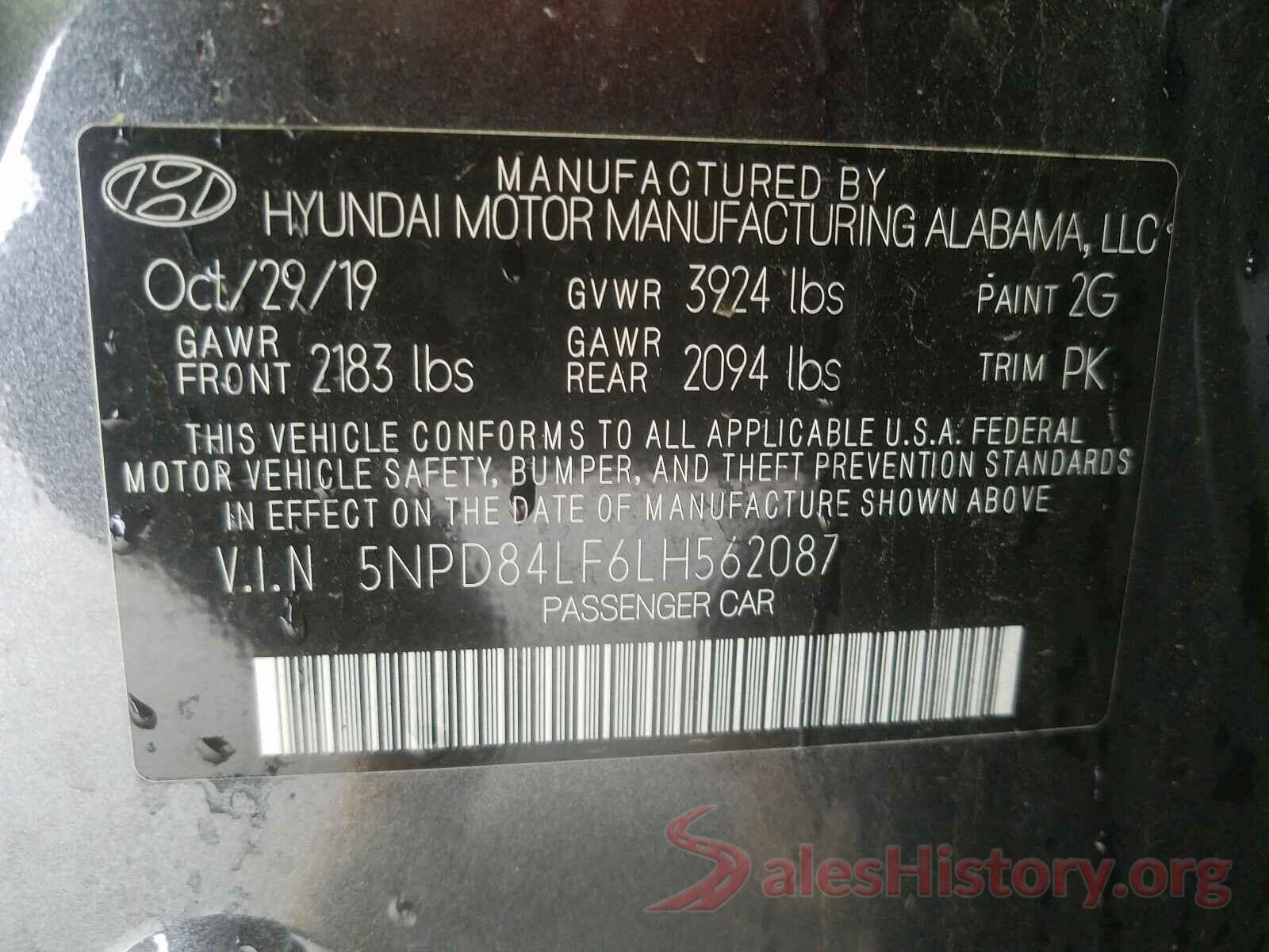 5NPD84LF6LH562087 2020 HYUNDAI ELANTRA