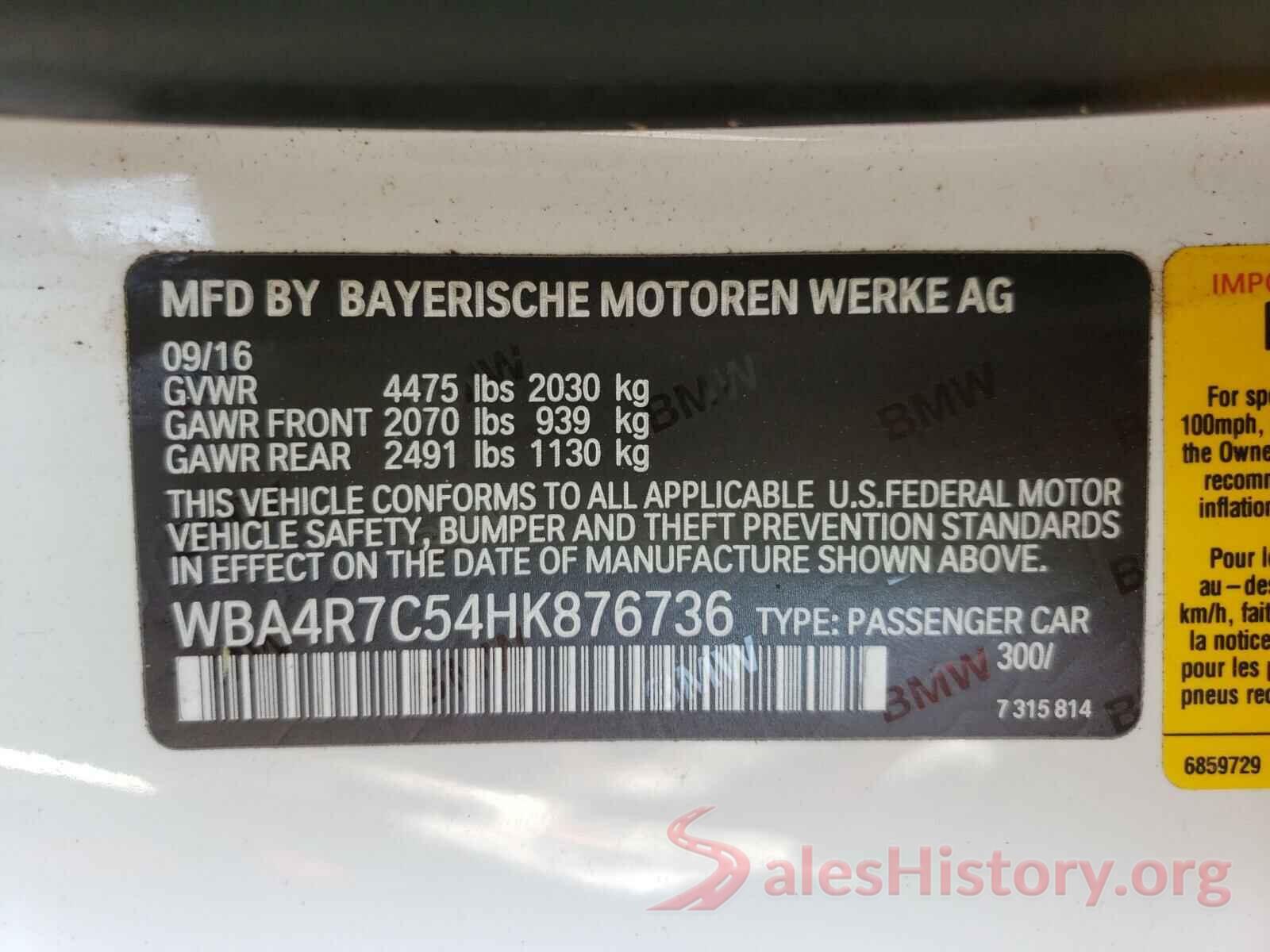 WBA4R7C54HK876736 2017 BMW 4 SERIES