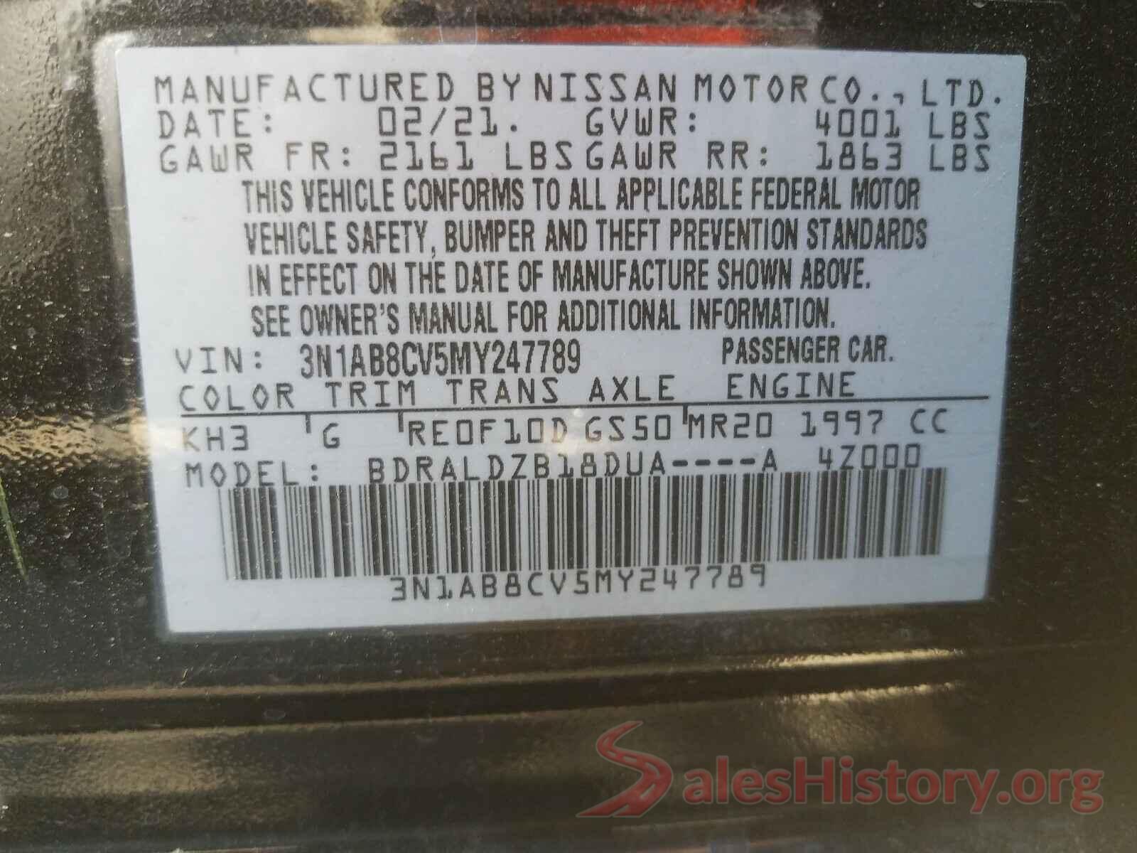 3N1AB8CV5MY247789 2021 NISSAN SENTRA