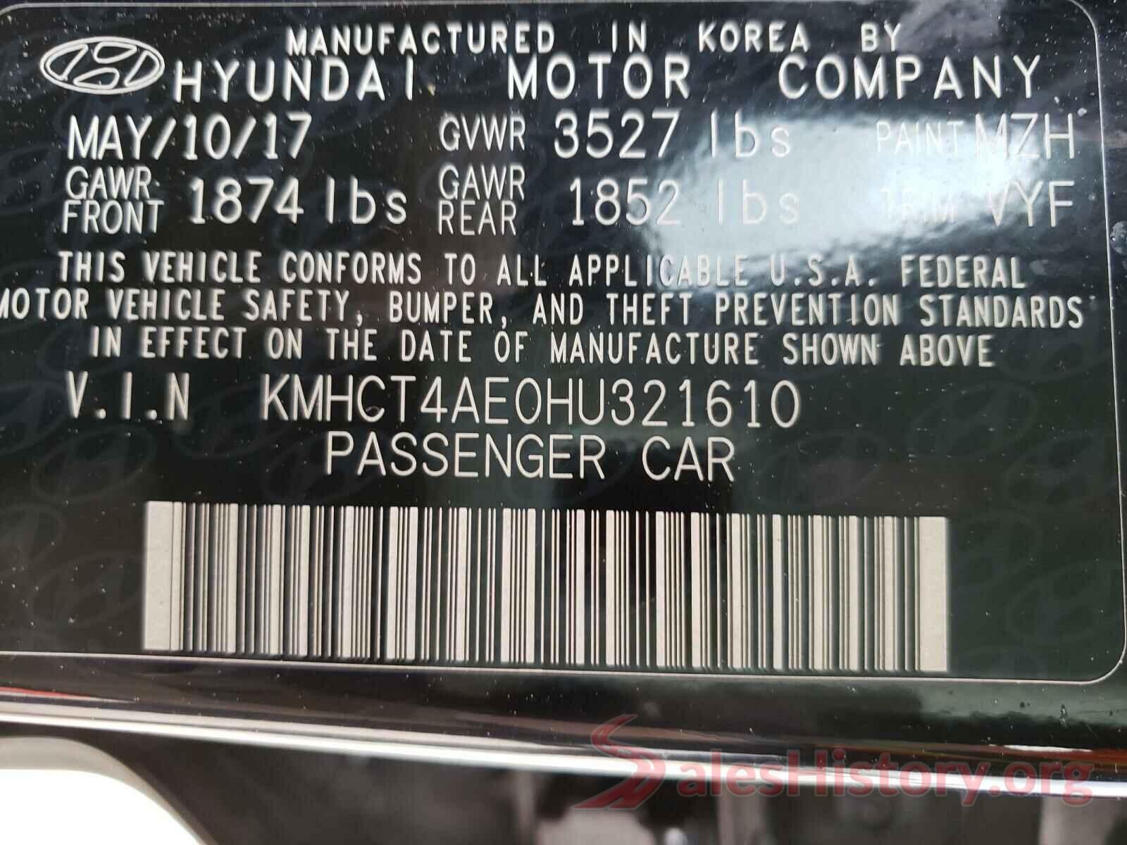 KMHCT4AE0HU321610 2017 HYUNDAI ELANTRA