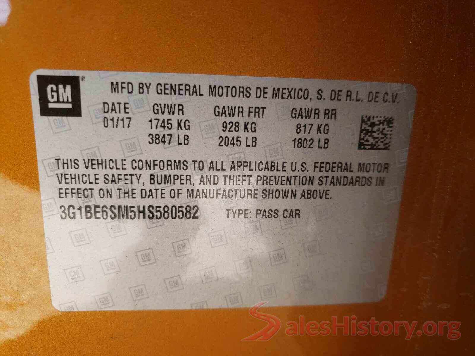 3G1BE6SM5HS580582 2017 CHEVROLET CRUZE