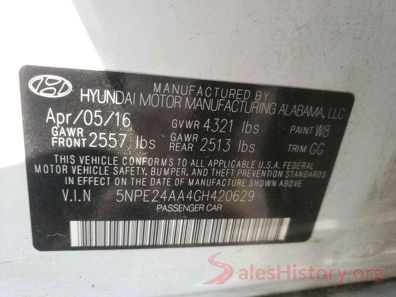 5NPE24AA4GH420629 2016 HYUNDAI SONATA