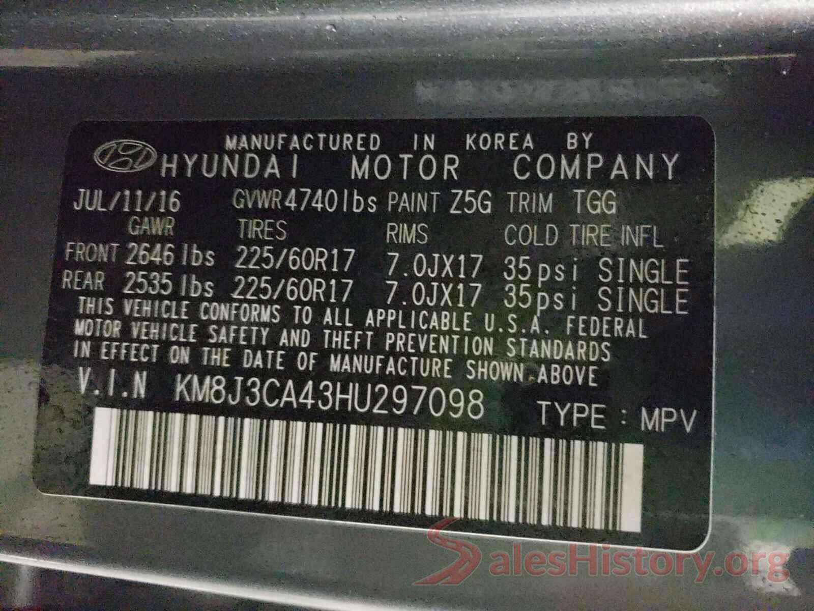 KM8J3CA43HU297098 2017 HYUNDAI TUCSON