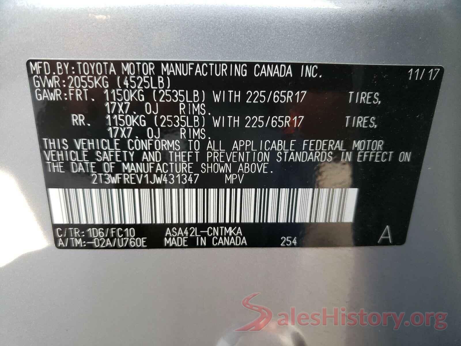 2T3WFREV1JW431347 2018 TOYOTA RAV4