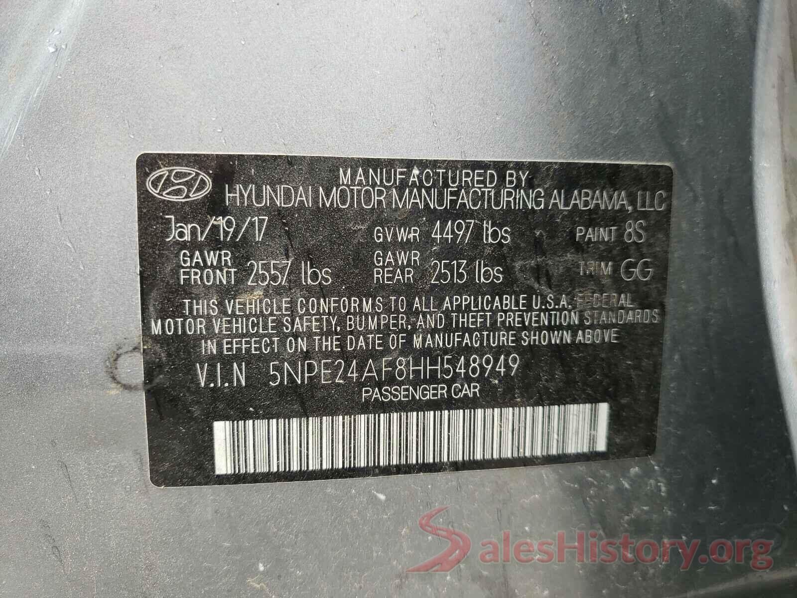 5NPE24AF8HH548949 2017 HYUNDAI SONATA