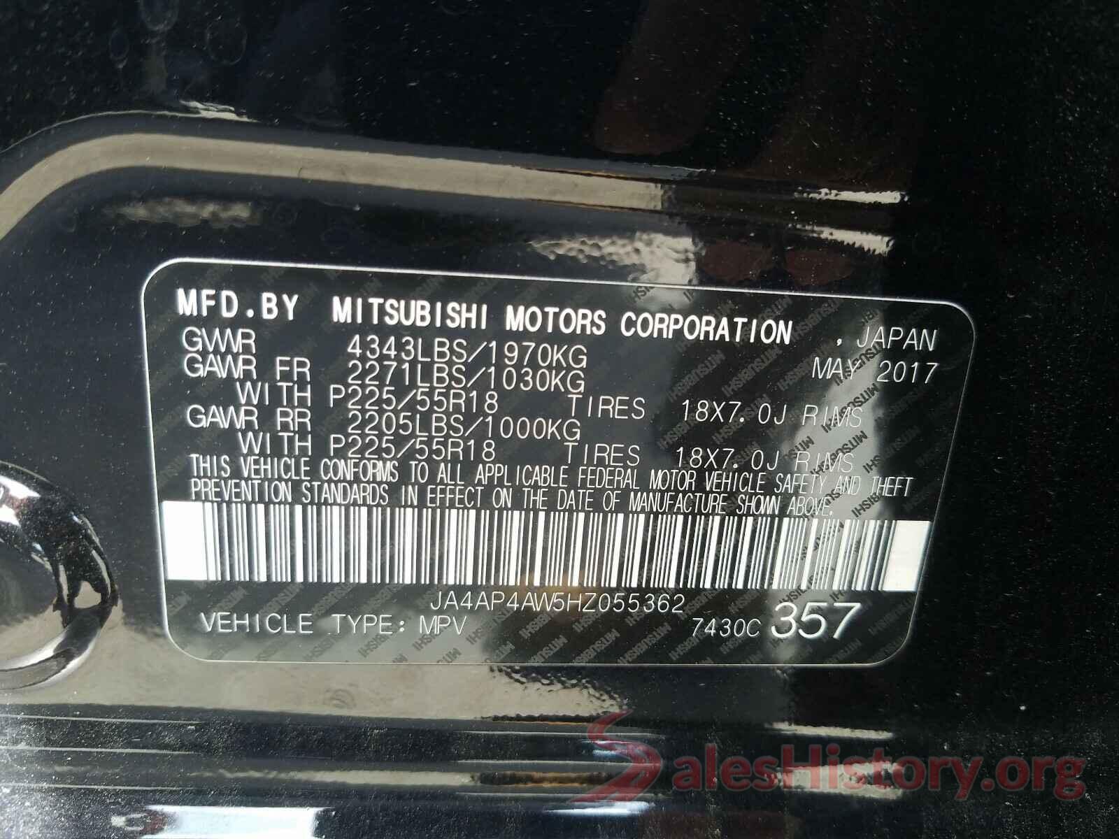 JA4AP4AW5HZ055362 2017 MITSUBISHI OUTLANDER