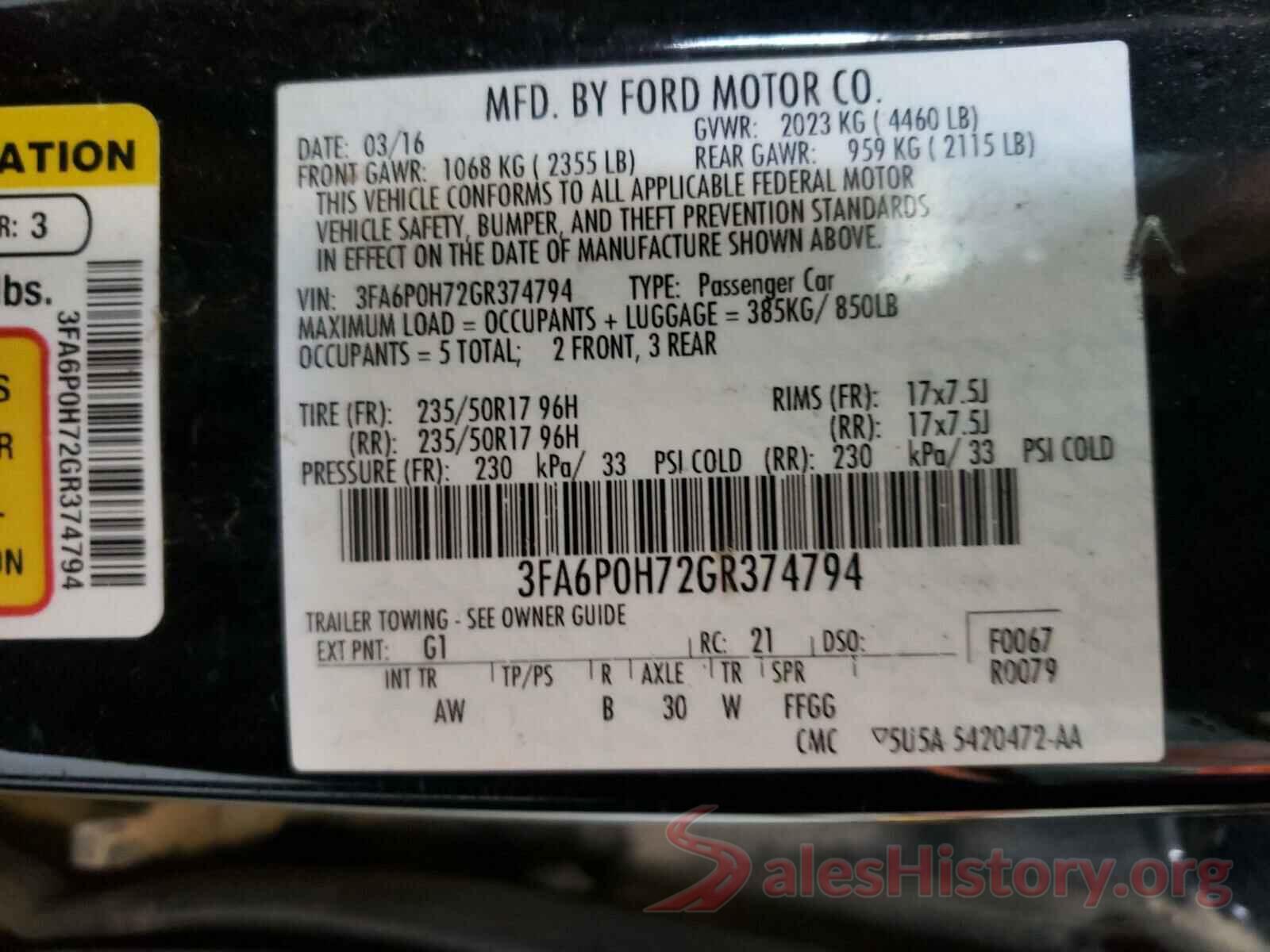 3FA6P0H72GR374794 2016 FORD FUSION