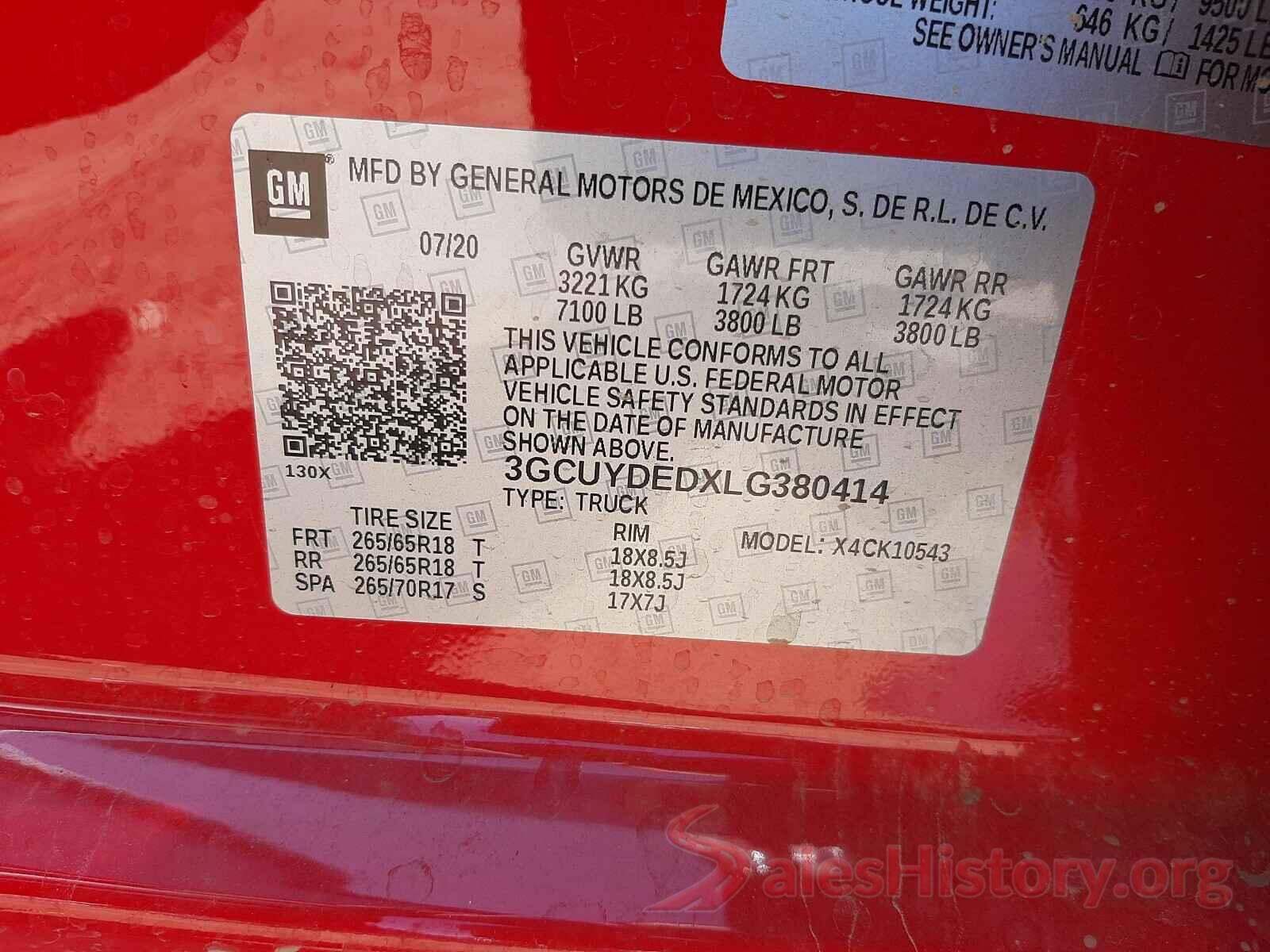 3GCUYDEDXLG380414 2020 CHEVROLET SILVERADO