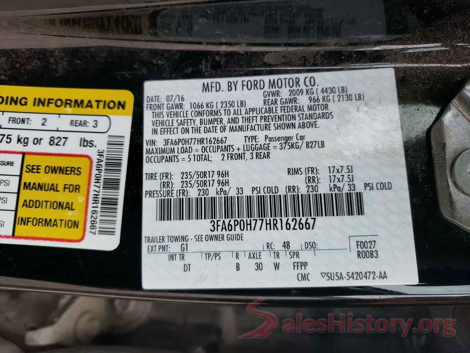 3FA6P0H77HR162667 2017 FORD FUSION