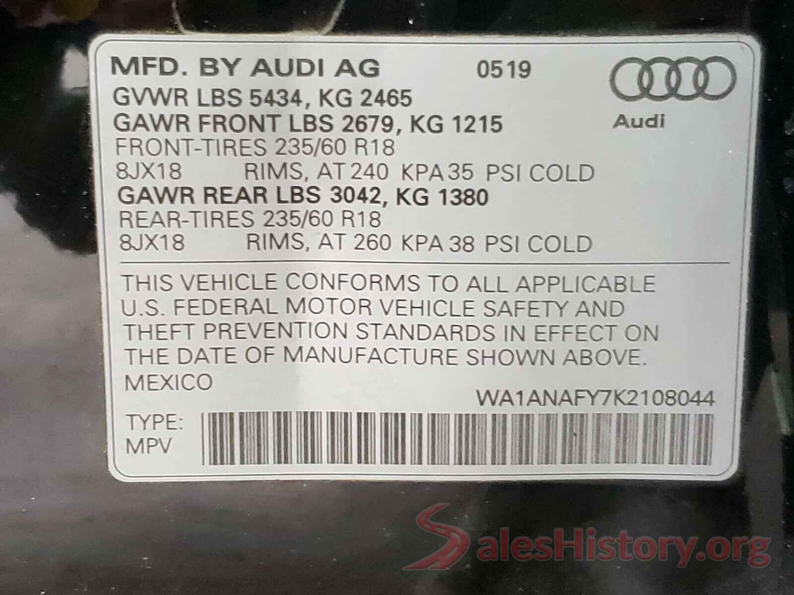 WA1ANAFY7K2108044 2019 AUDI Q5