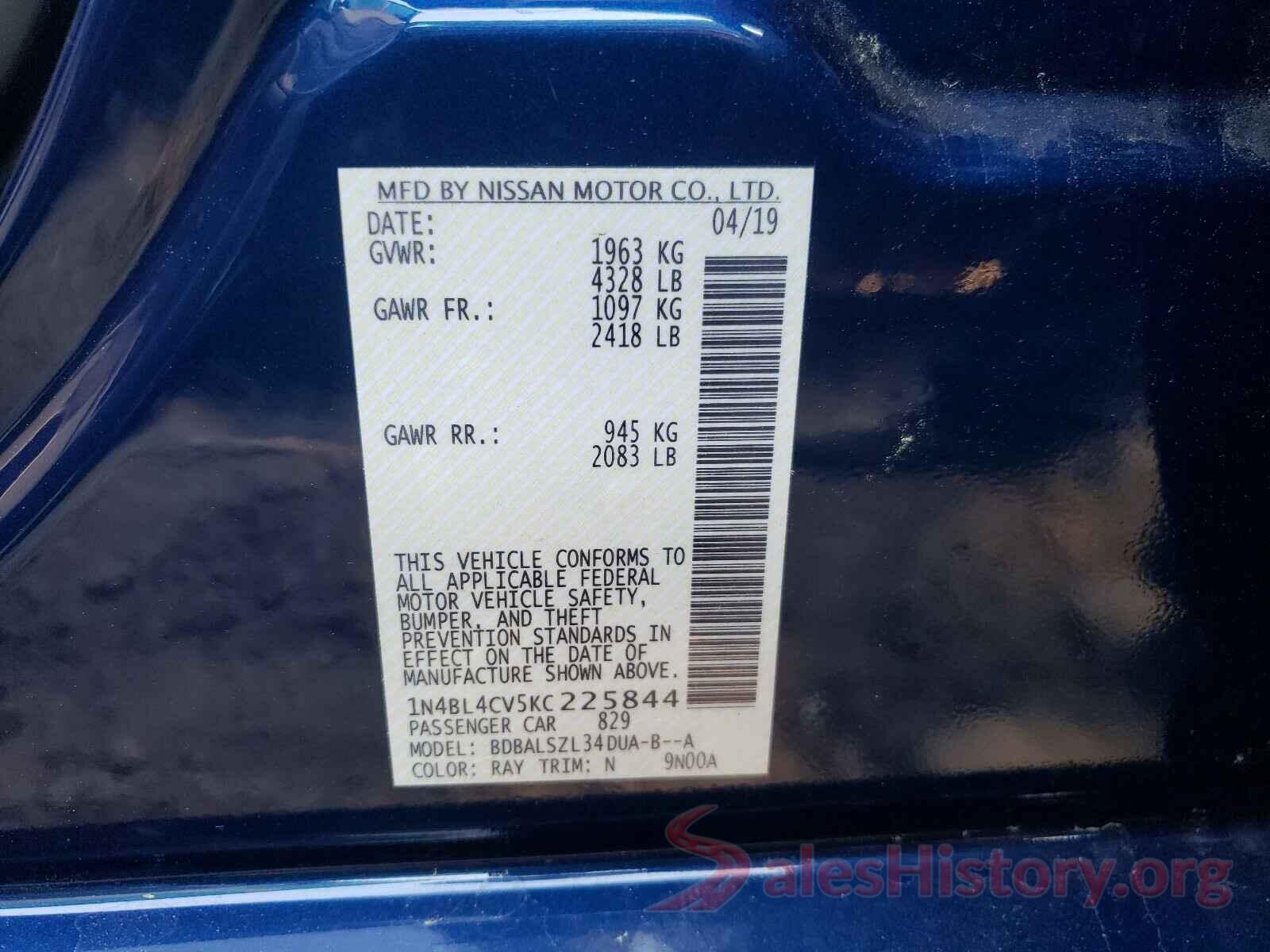 1N4BL4CV5KC225844 2019 NISSAN ALTIMA