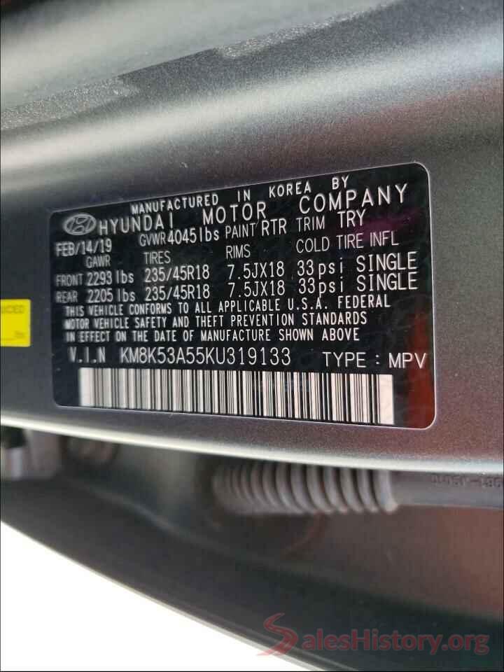 KM8K53A55KU319133 2019 HYUNDAI KONA