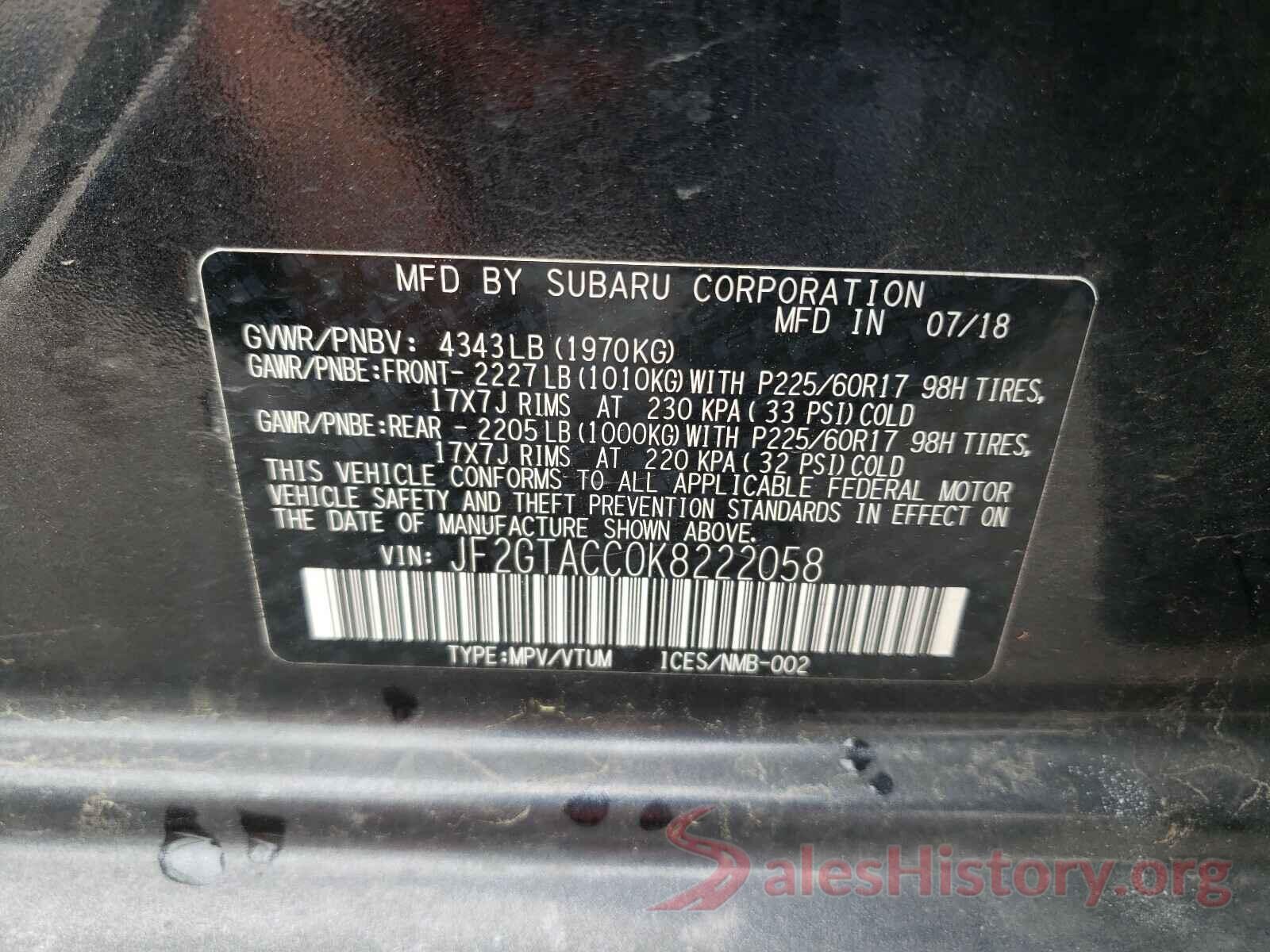 JF2GTACC0K8222058 2019 SUBARU CROSSTREK