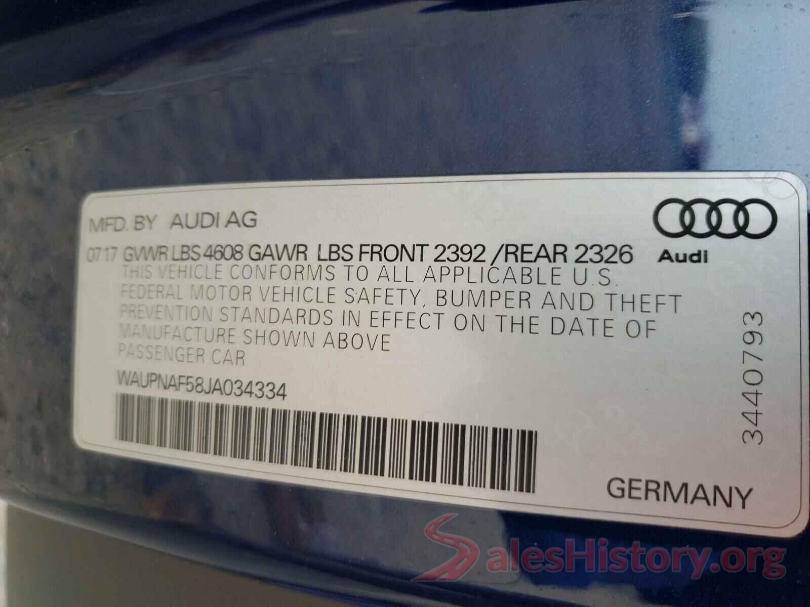 WAUPNAF58JA034334 2018 AUDI A5