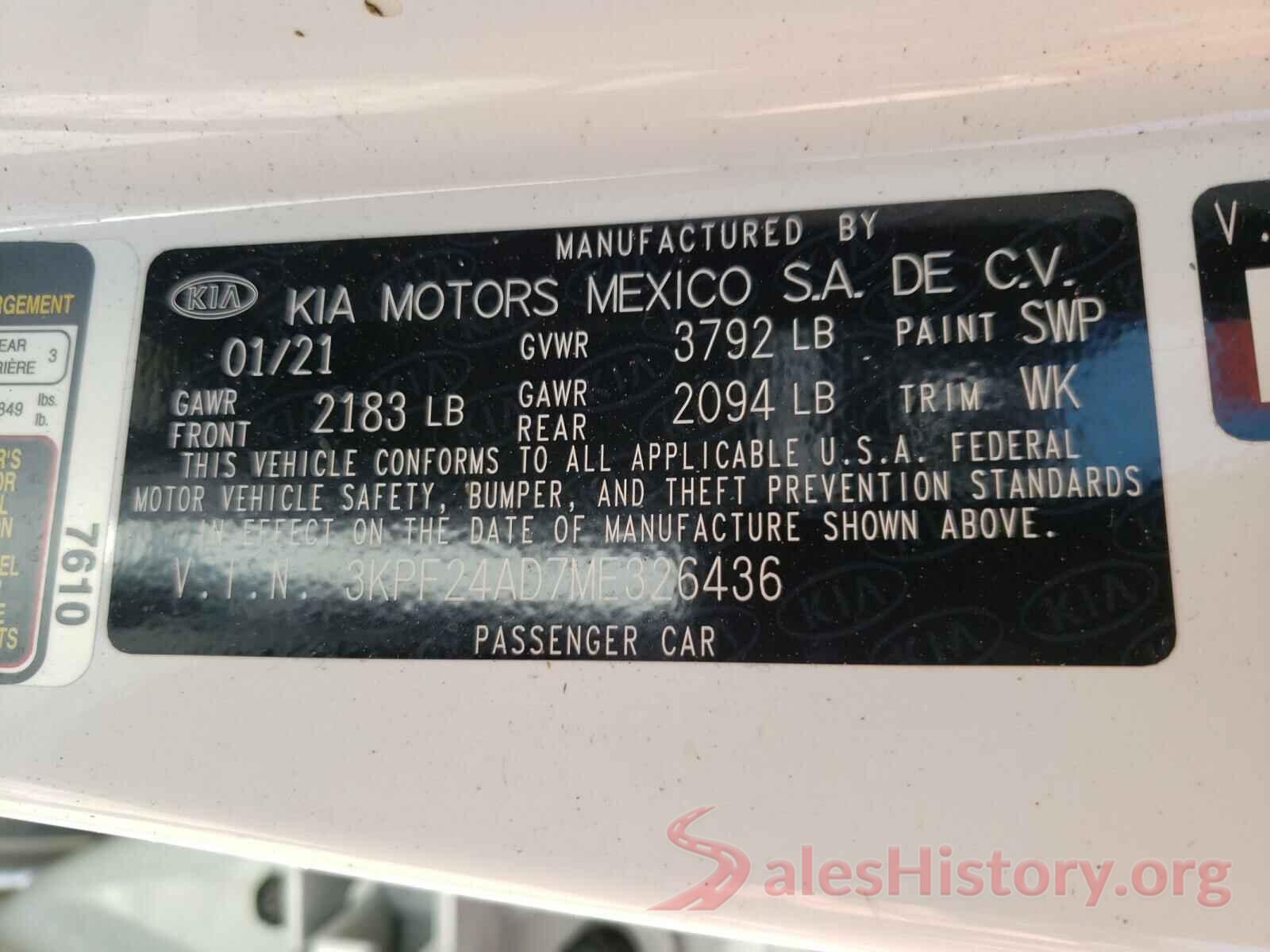 3KPF24AD7ME326436 2021 KIA FORTE