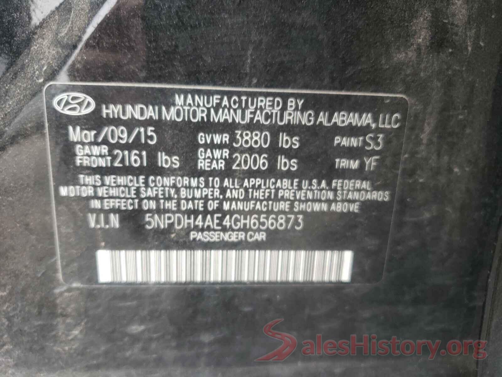 5NPDH4AE4GH656873 2016 HYUNDAI ELANTRA