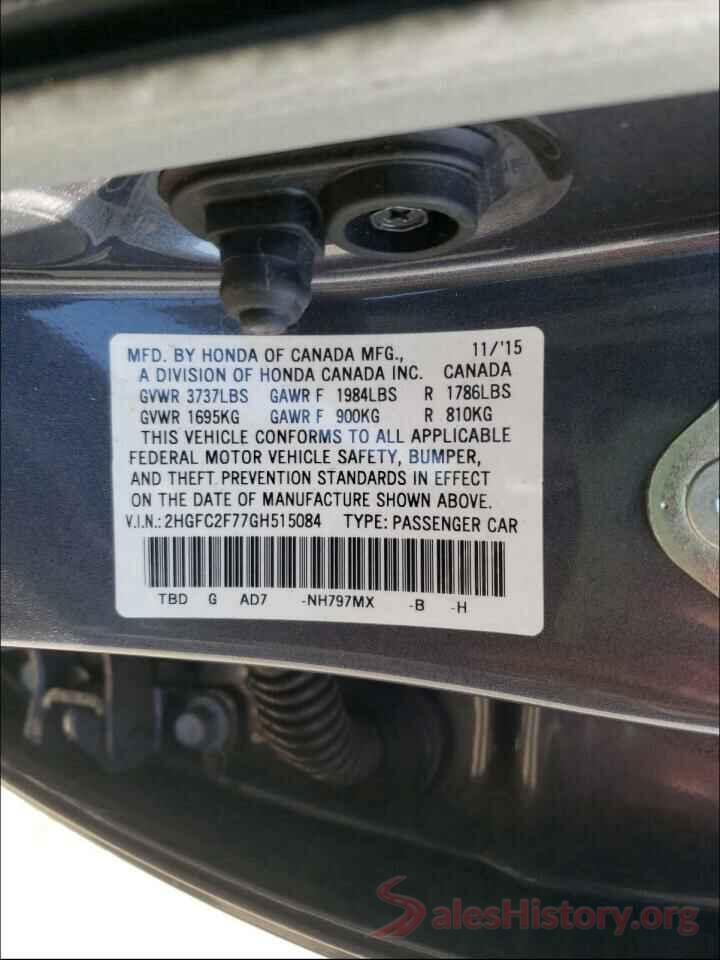 2HGFC2F77GH515084 2016 HONDA CIVIC