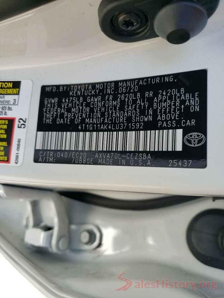 4T1G11AK4LU371592 2020 TOYOTA CAMRY