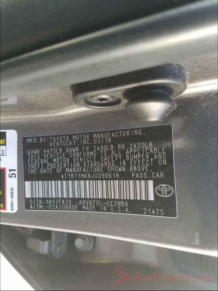 4T1B11HK8JU090618 2018 TOYOTA CAMRY