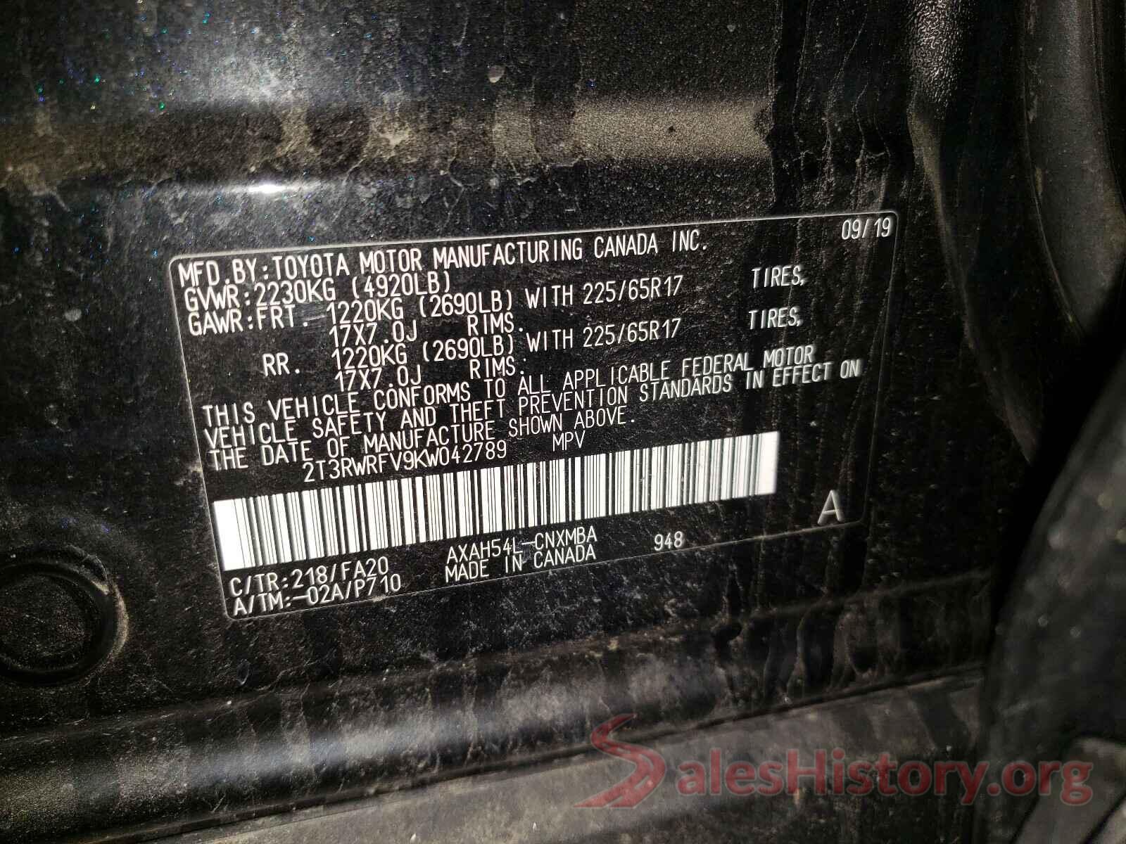 2T3RWRFV9KW042789 2019 TOYOTA RAV4