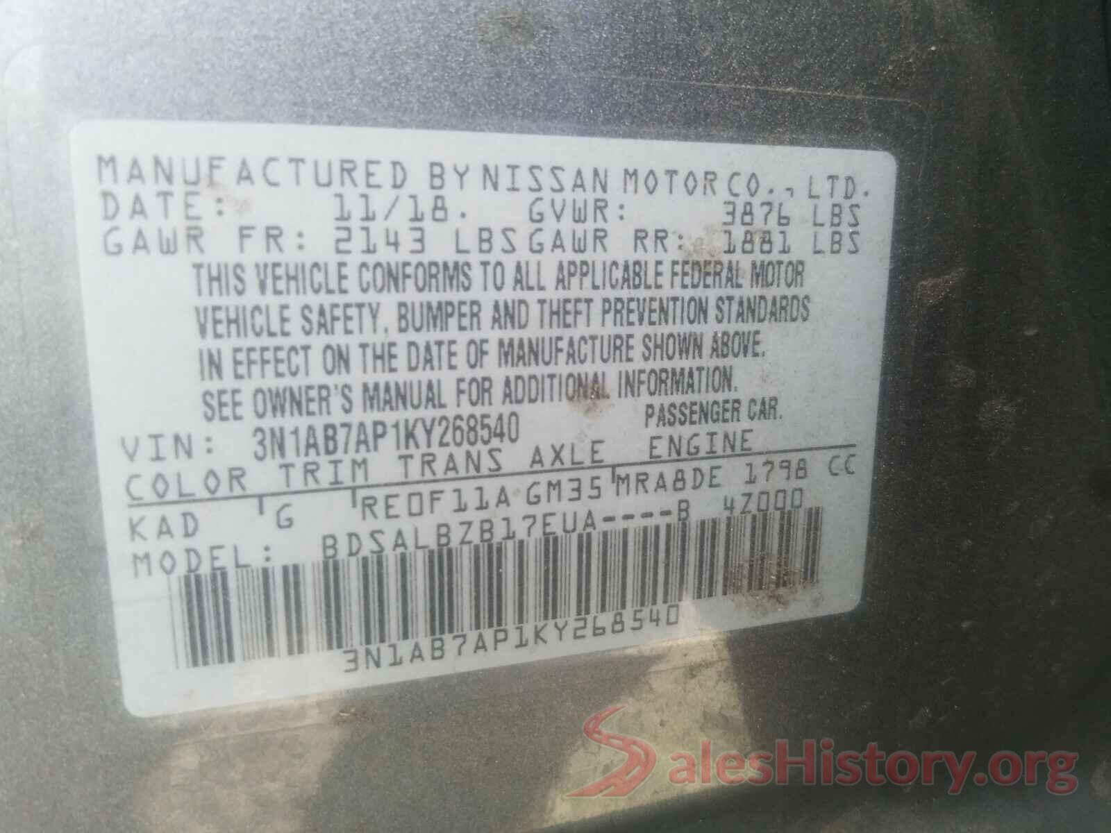 3N1AB7AP1KY268540 2019 NISSAN SENTRA