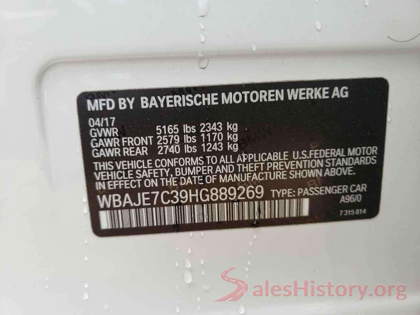 WBAJE7C39HG889269 2017 BMW 5 SERIES