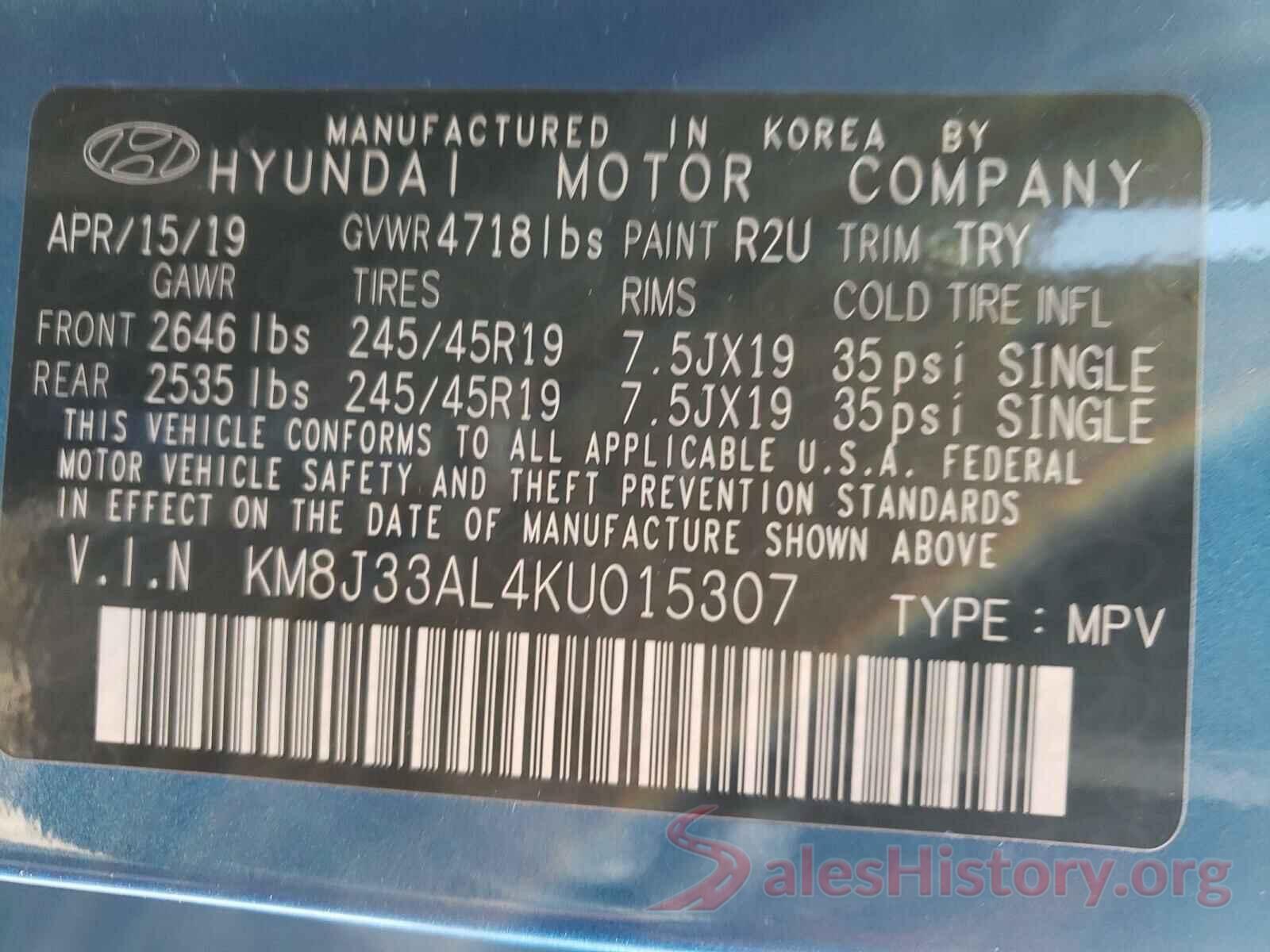 KM8J33AL4KU015307 2019 HYUNDAI TUCSON