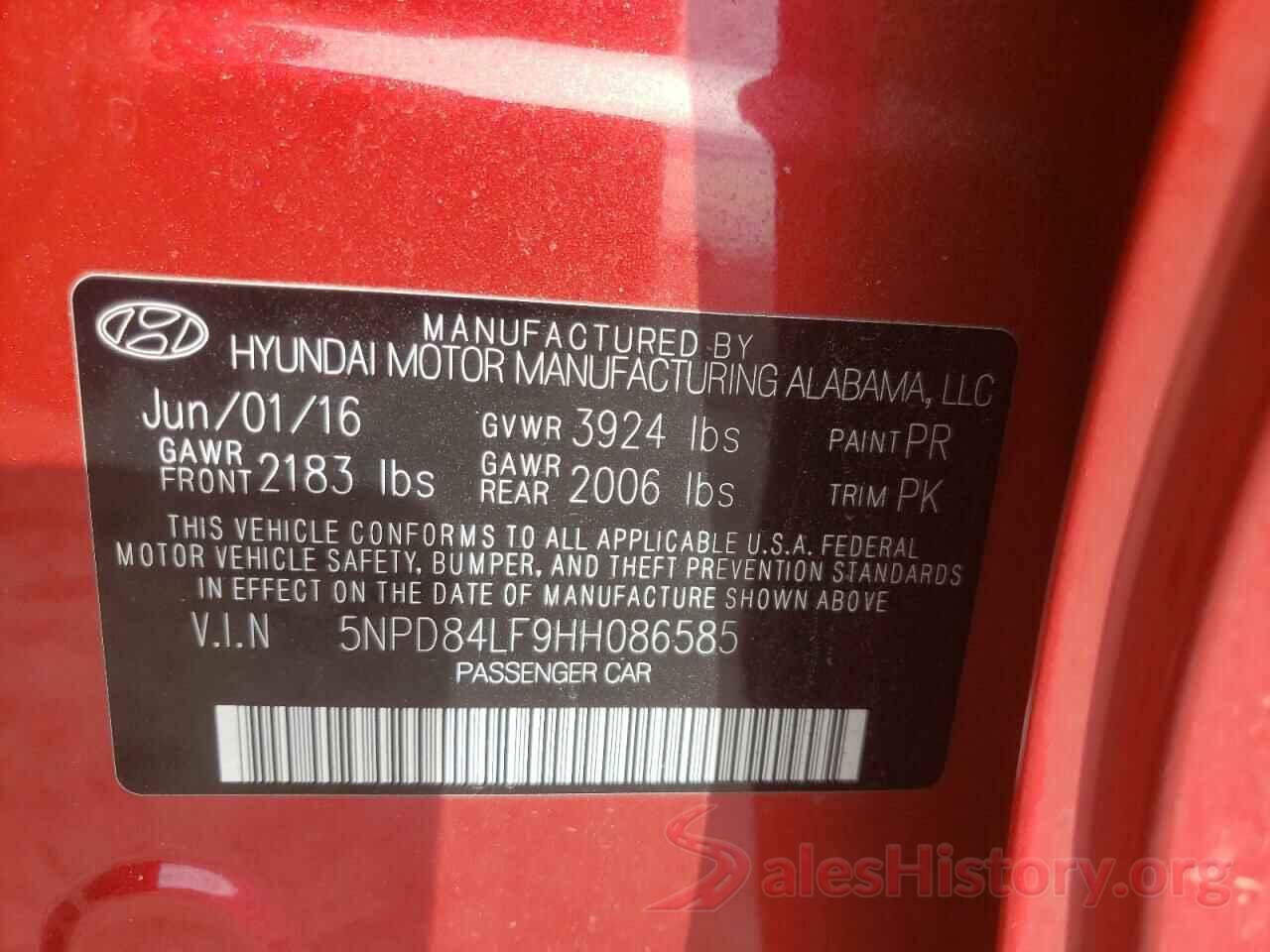 5NPD84LF9HH086585 2017 HYUNDAI ELANTRA