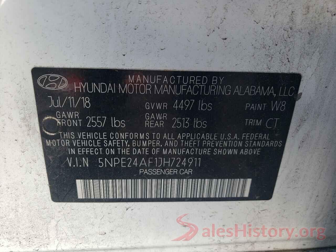 5NPE24AF1JH724911 2018 HYUNDAI SONATA