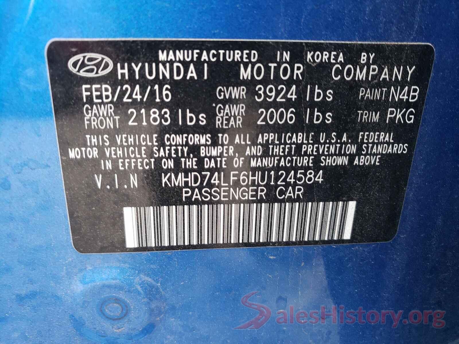 KMHD74LF6HU124584 2017 HYUNDAI ELANTRA