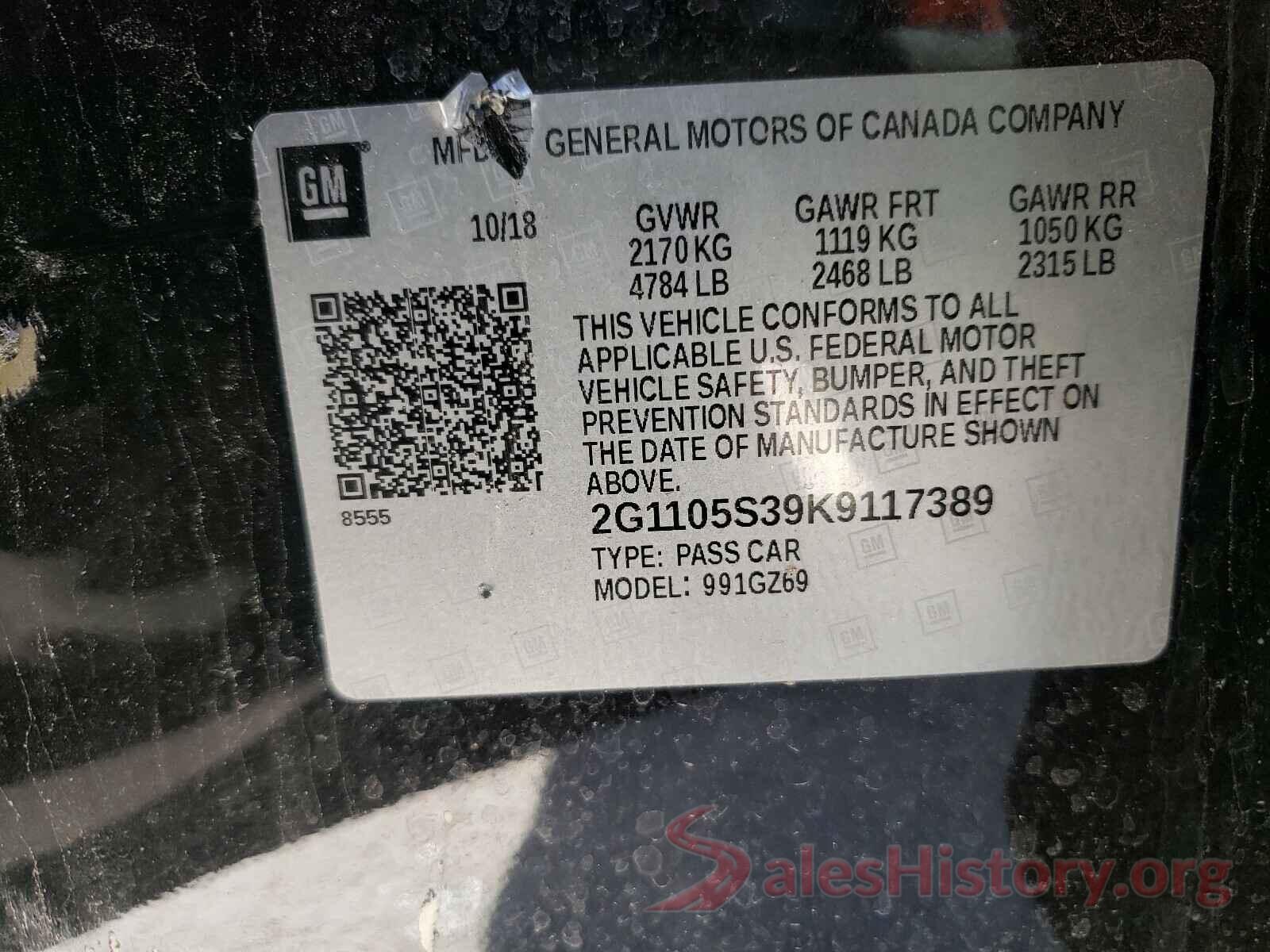 2G1105S39K9117389 2019 CHEVROLET IMPALA