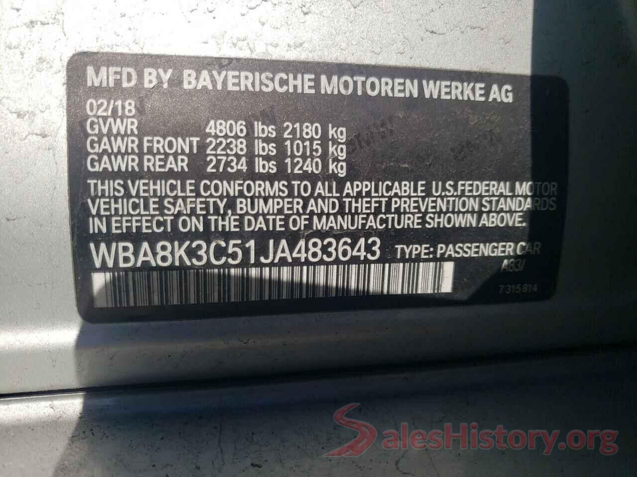 WBA8K3C51JA483643 2018 BMW 3 SERIES