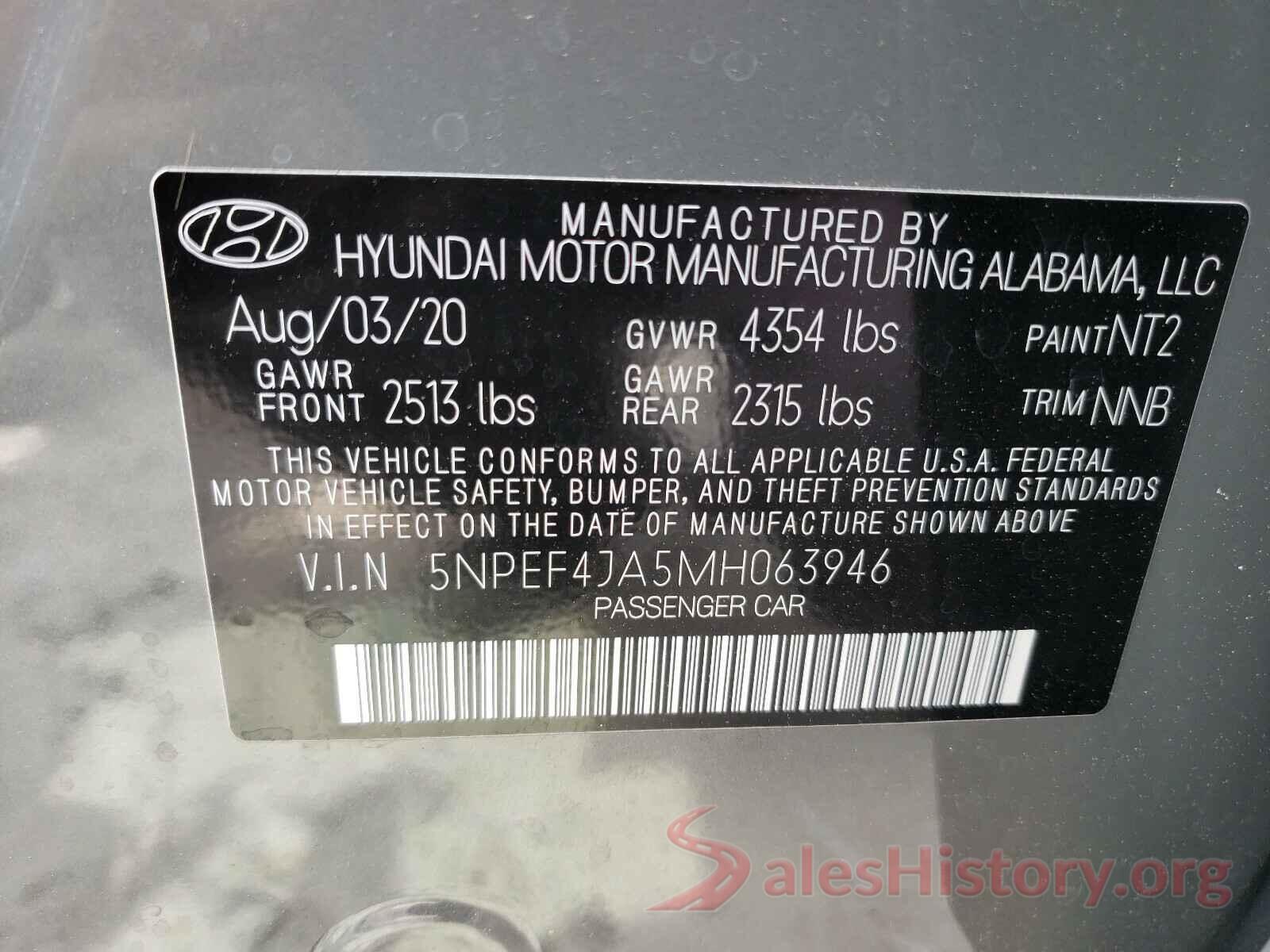 5NPEF4JA5MH063946 2021 HYUNDAI SONATA