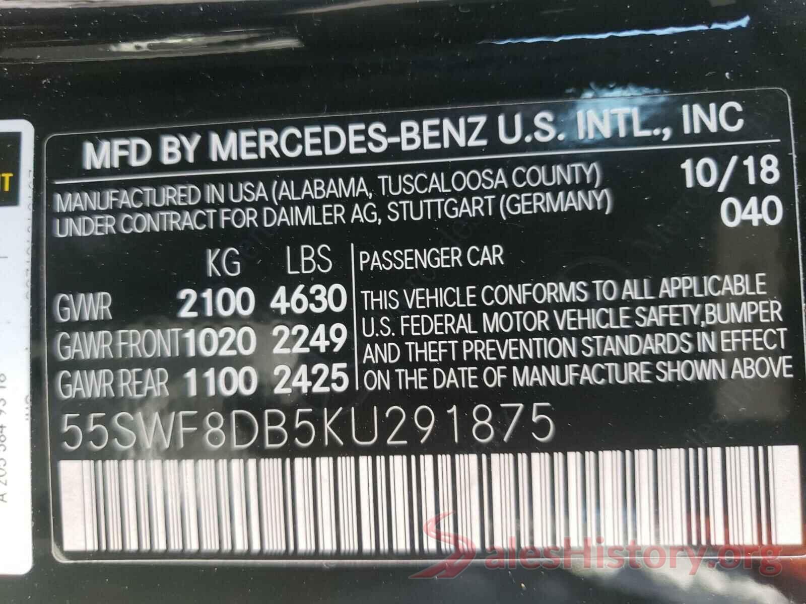 55SWF8DB5KU291875 2019 MERCEDES-BENZ C CLASS