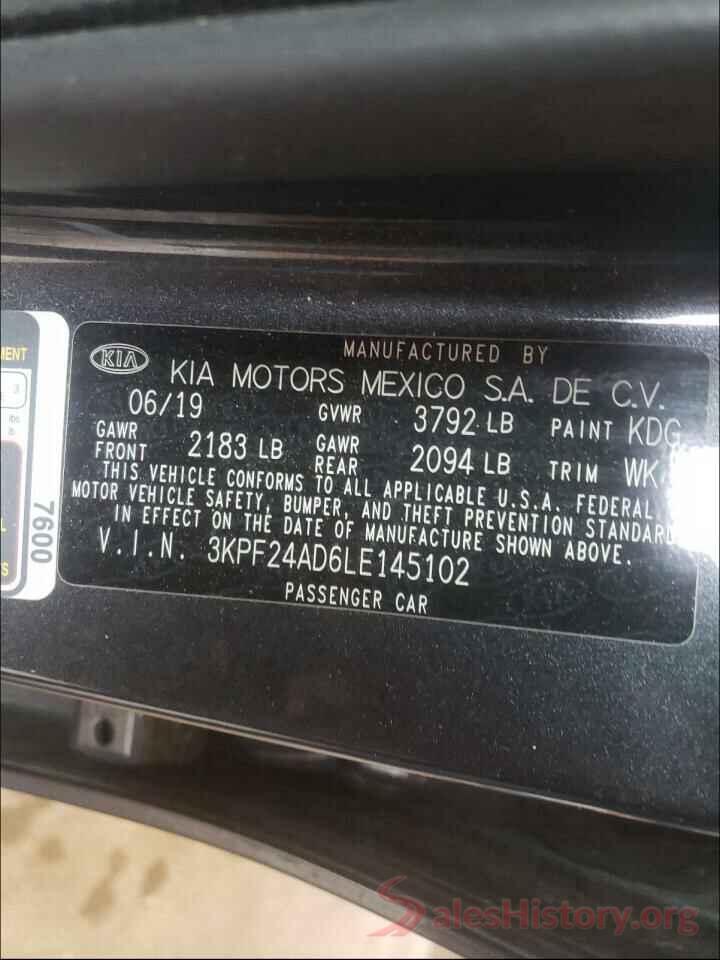 3KPF24AD6LE145102 2020 KIA FORTE