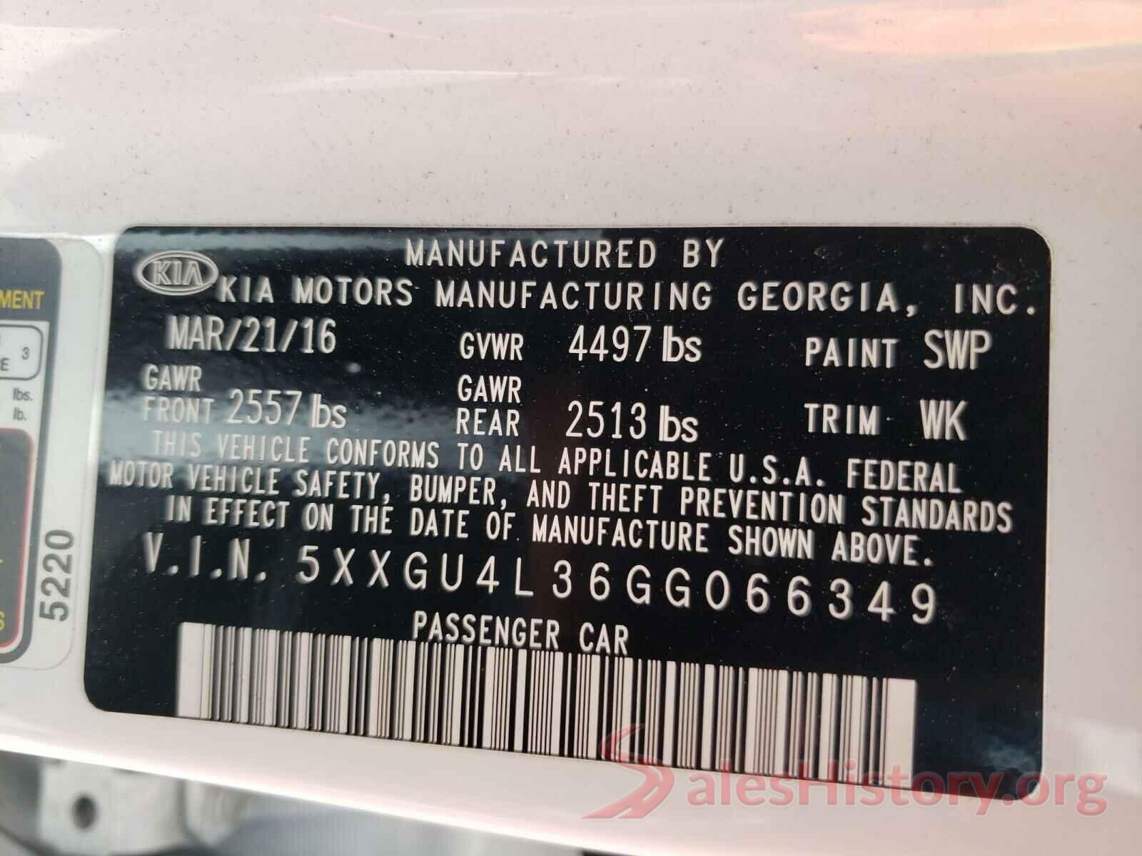 5XXGU4L36GG066349 2016 KIA OPTIMA