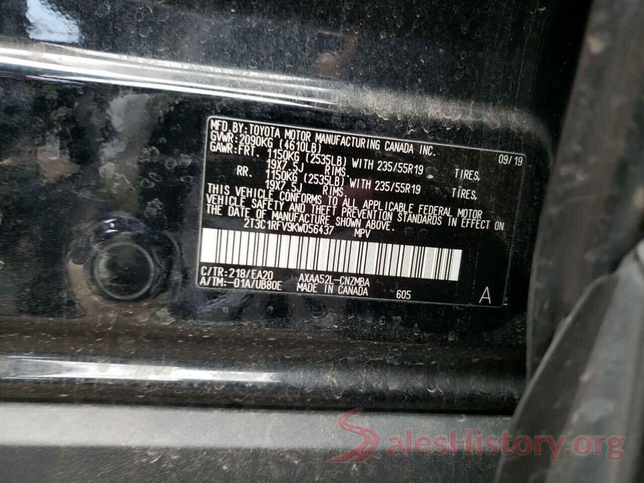 2T3C1RFV9KW056437 2019 TOYOTA RAV4