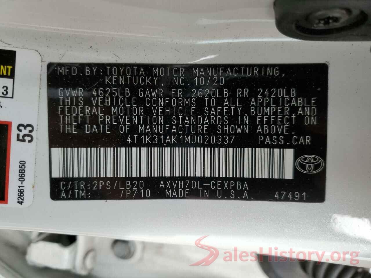 4T1K31AK1MU020337 2021 TOYOTA CAMRY