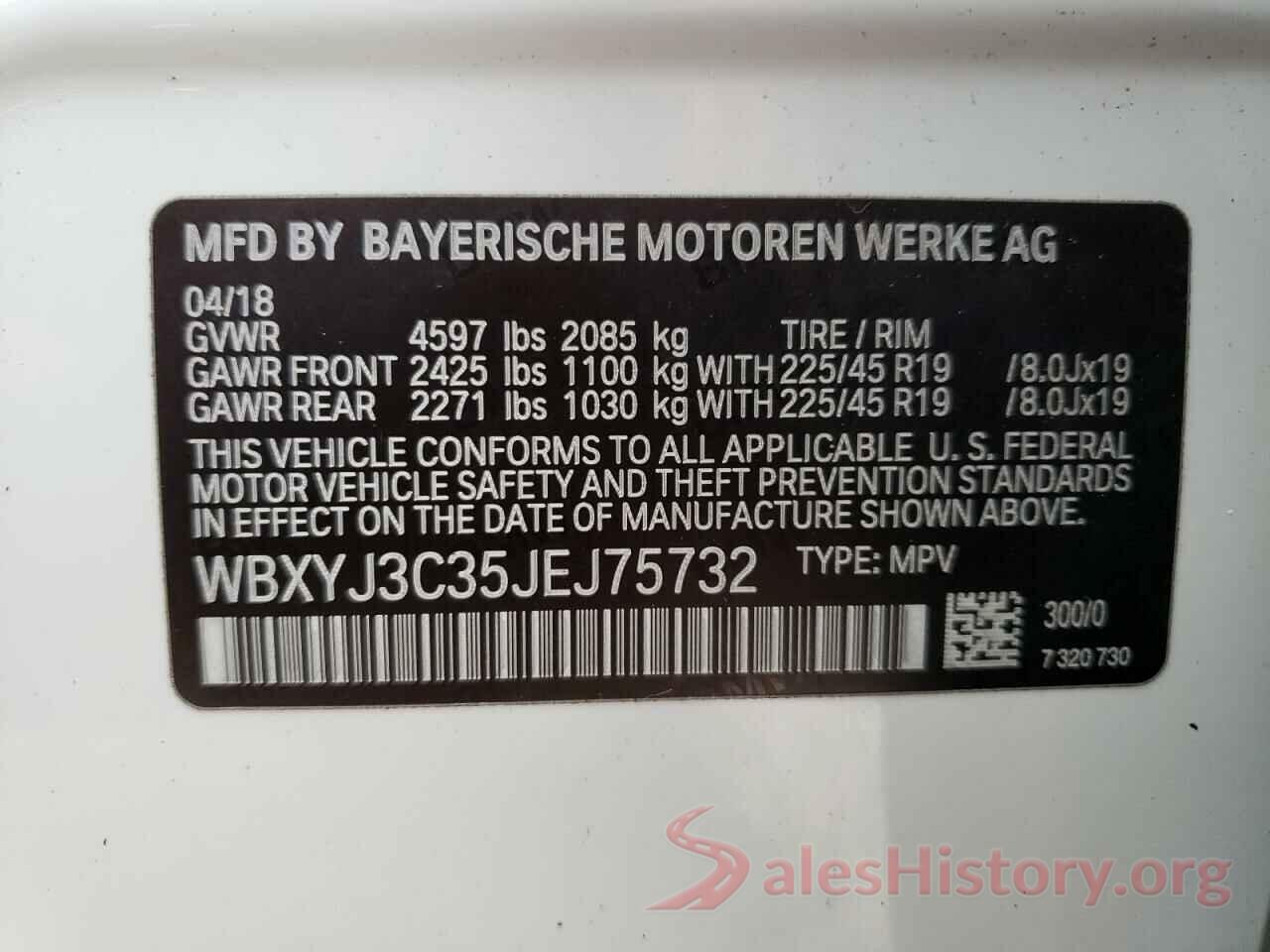 WBXYJ3C35JEJ75732 2018 BMW X2