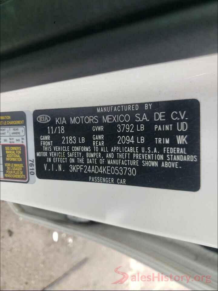 3KPF24AD4KE053730 2019 KIA FORTE