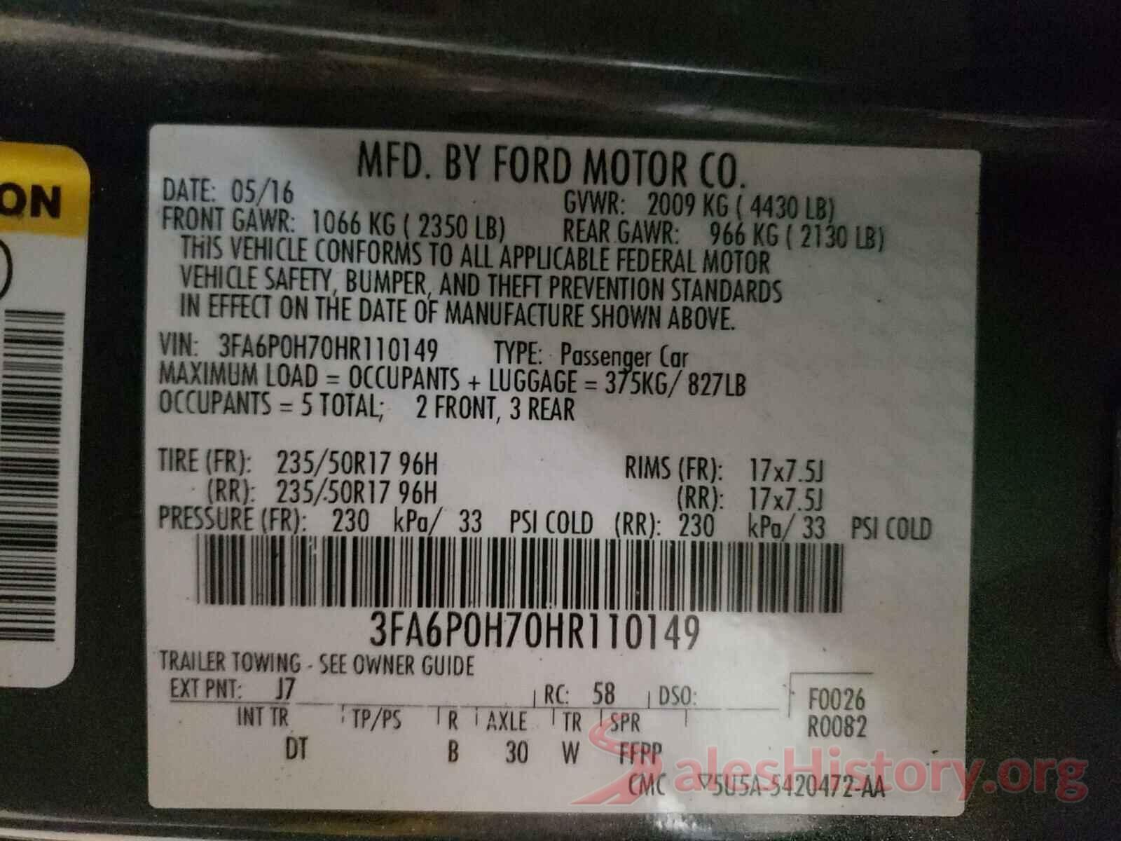 3FA6P0H70HR110149 2017 FORD FUSION