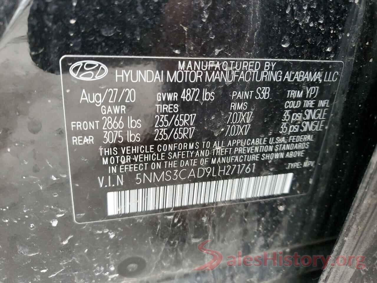 5NMS3CAD9LH271761 2020 HYUNDAI SANTA FE