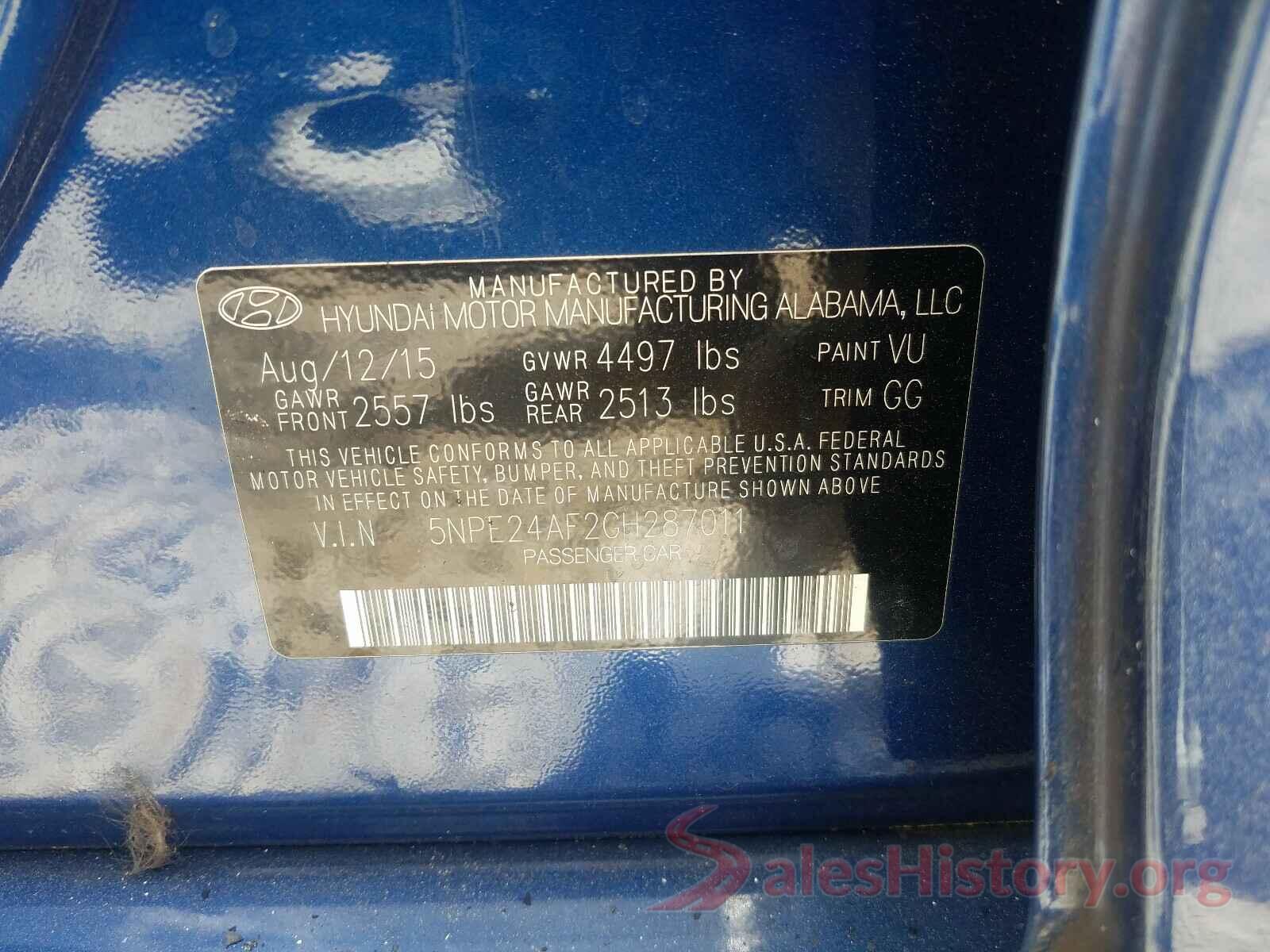 5NPE24AF2GH287011 2016 HYUNDAI SONATA