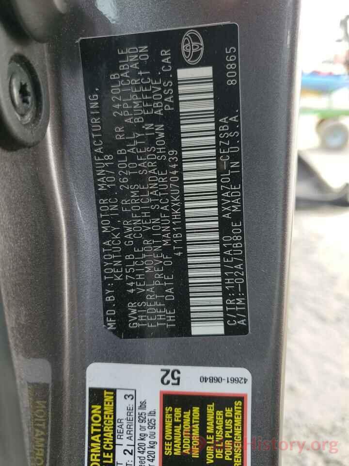 4T1B11HKXKU704439 2019 TOYOTA CAMRY