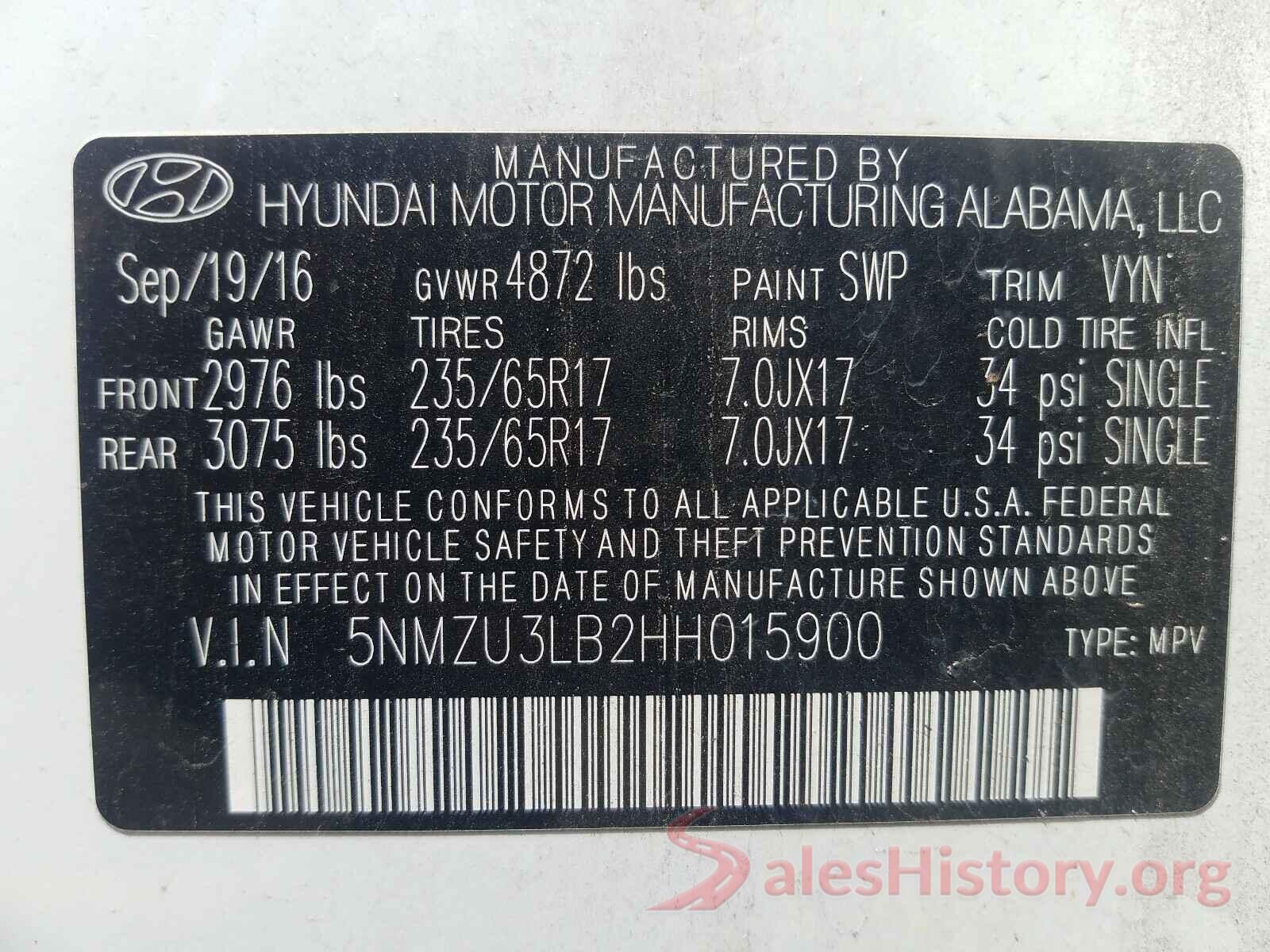 5NMZU3LB2HH015900 2017 HYUNDAI SANTA FE